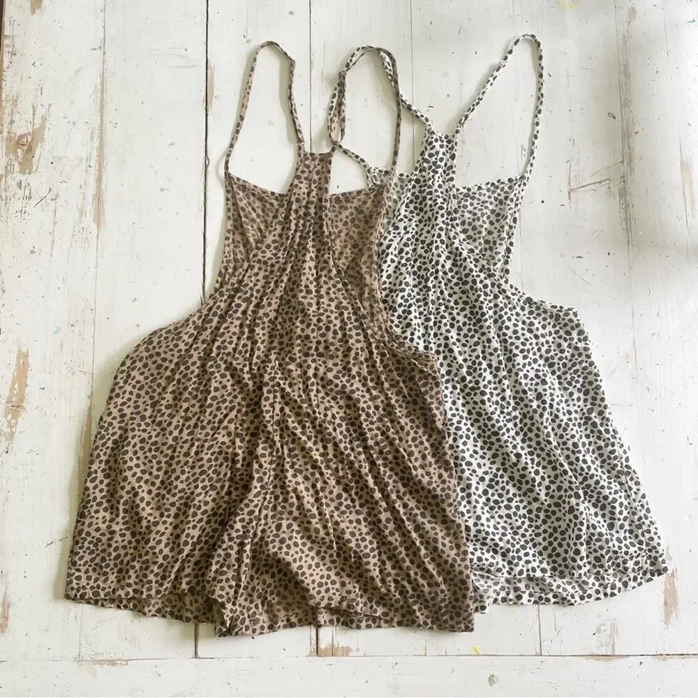 Aerie Bundle Two Pairs Leopard Romper Shortalls Brown and White S - Picture 8 of 9